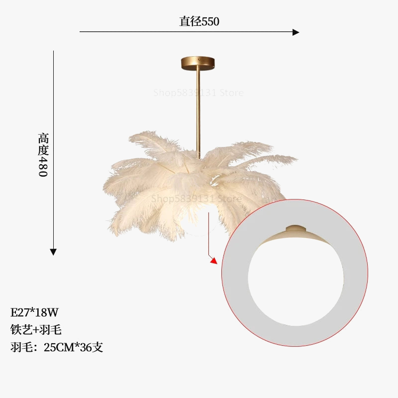 luminaire suspendu luxe plume d'autruche led style nordique