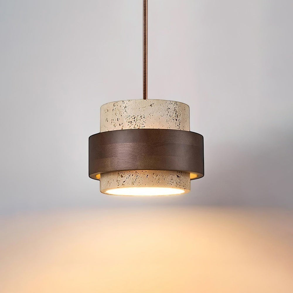 Suspension Travertin Cylindrique – Luminaire Design Naturel — Comète