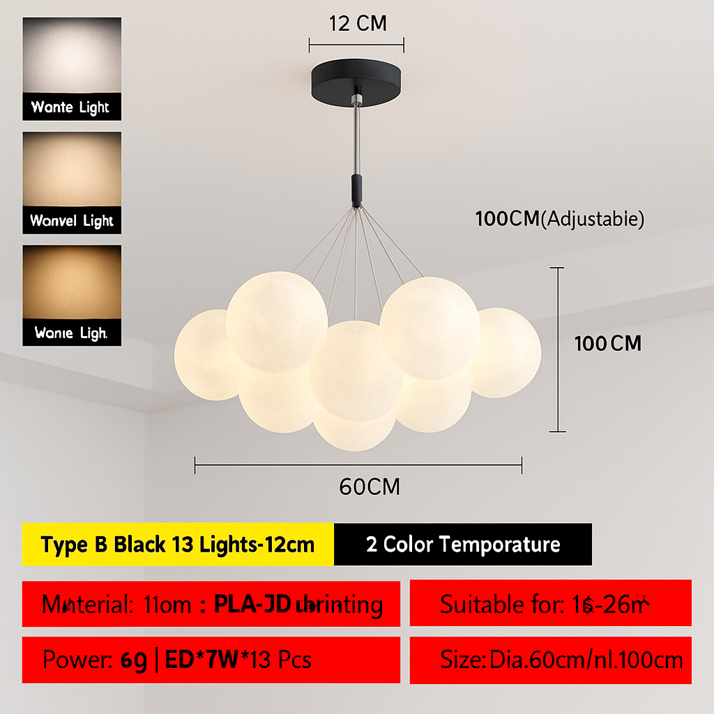 Lune Lustre Lampes Bulle Lustre Lumière pour Salon Chambre D'enfant Chambre Lampes Suspendues Or Noir G9 Ampoule AC220V