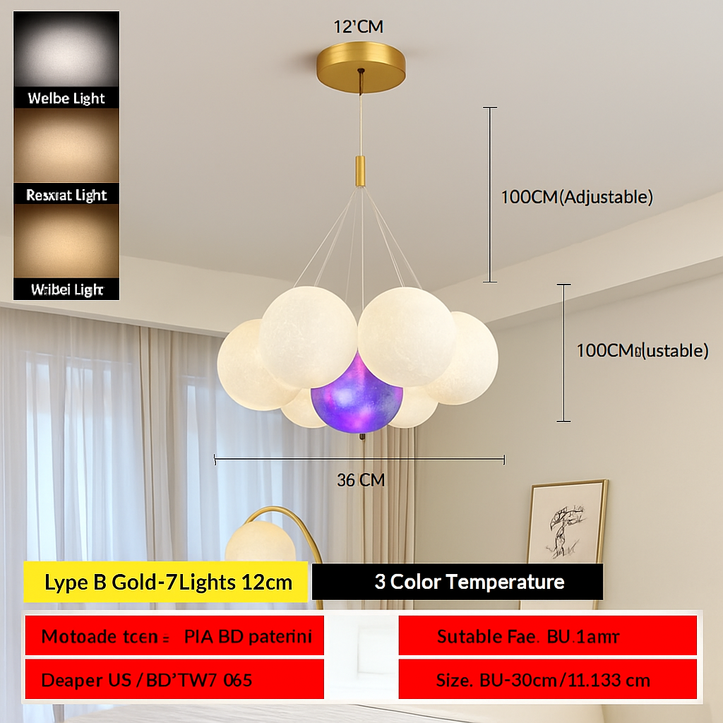 Lune Lustre Lampes Bulle Lustre Lumière pour Salon Chambre D'enfant Chambre Lampes Suspendues Or Noir G9 Ampoule AC220V