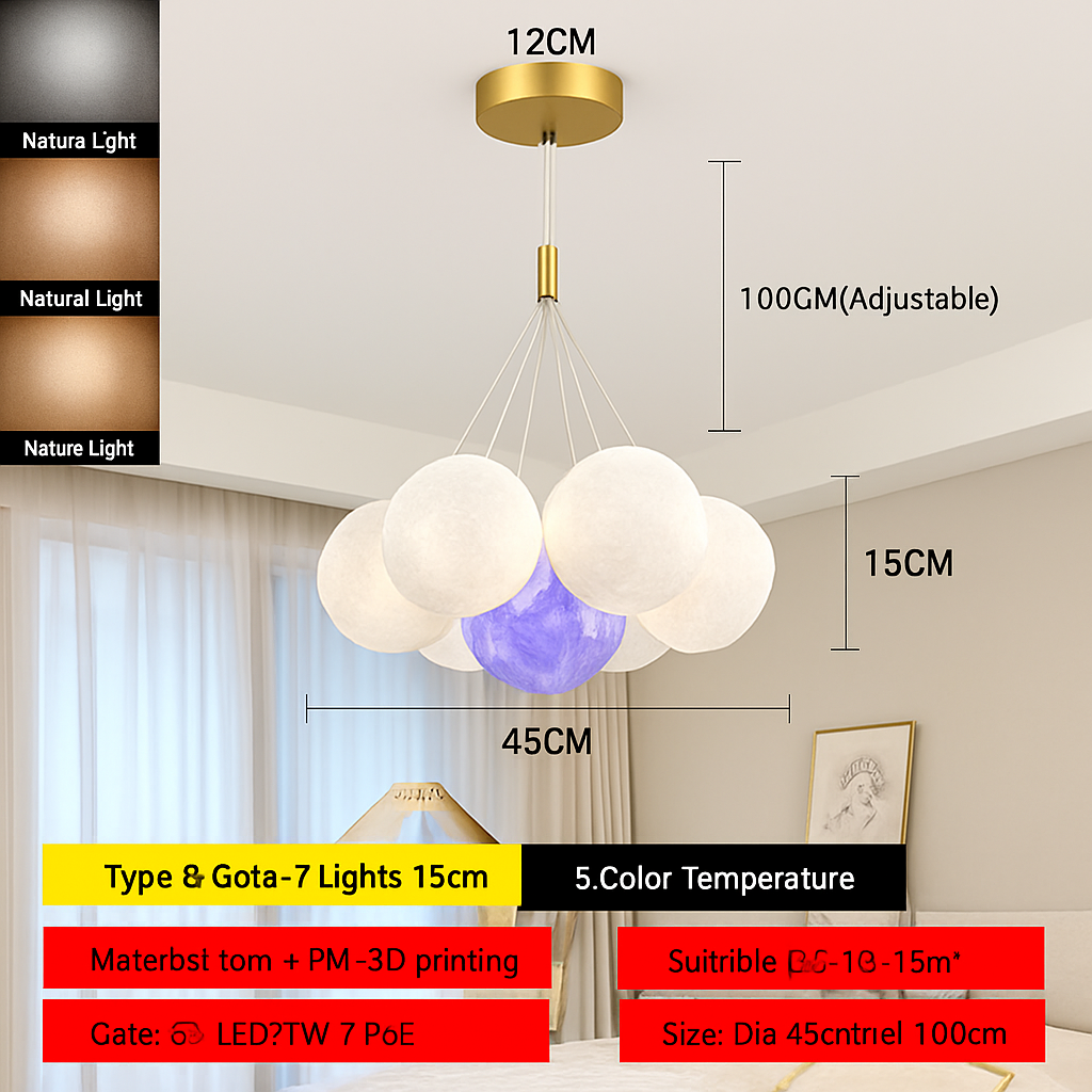 Lune Lustre Lampes Bulle Lustre Lumière pour Salon Chambre D'enfant Chambre Lampes Suspendues Or Noir G9 Ampoule AC220V