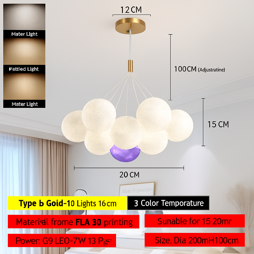 Lune Lustre Lampes Bulle Lustre Lumière pour Salon Chambre D'enfant Chambre Lampes Suspendues Or Noir G9 Ampoule AC220V