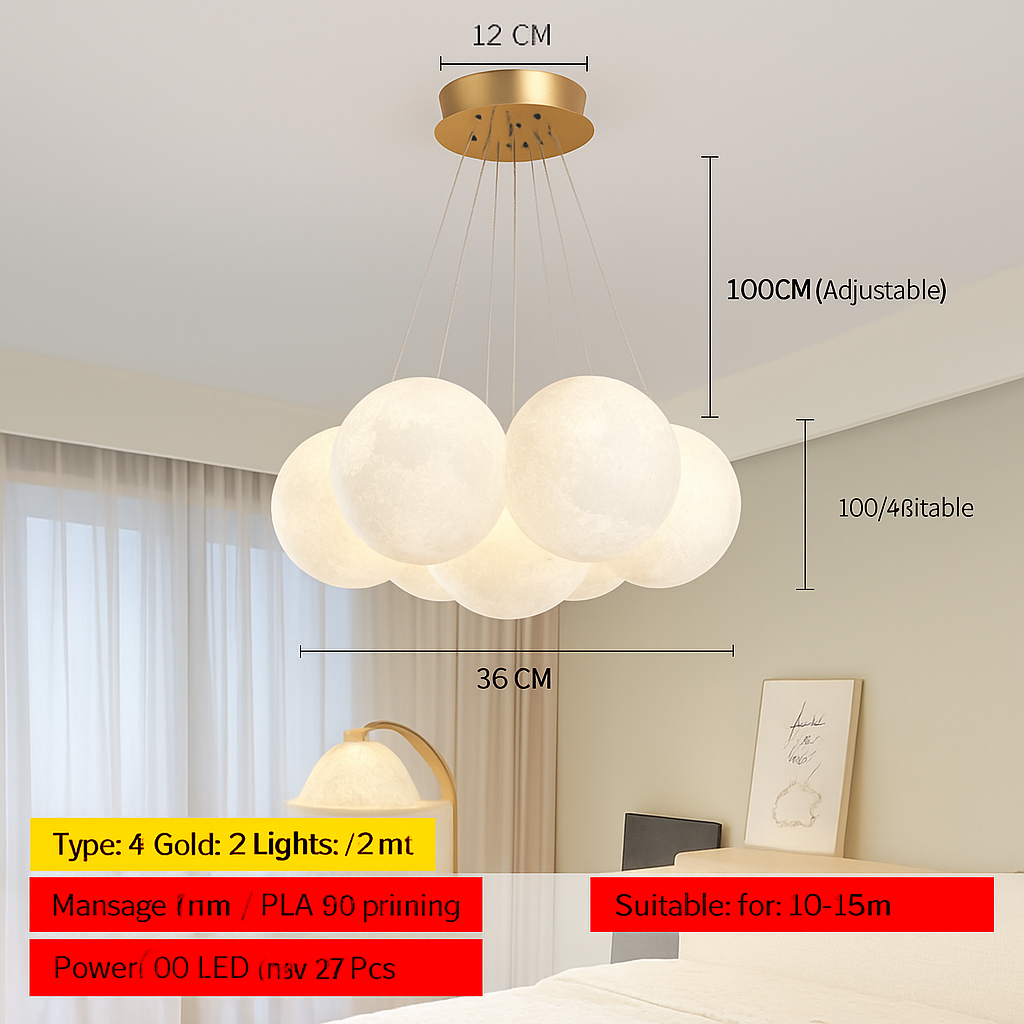Lune Lustre Lampes Bulle Lustre Lumière pour Salon Chambre D'enfant Chambre Lampes Suspendues Or Noir G9 Ampoule AC220V