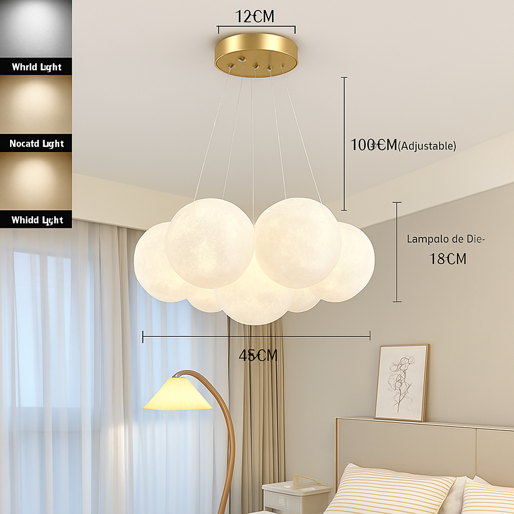 Lune Lustre Lampes Bulle Lustre Lumière pour Salon Chambre D'enfant Chambre Lampes Suspendues Or Noir G9 Ampoule AC220V