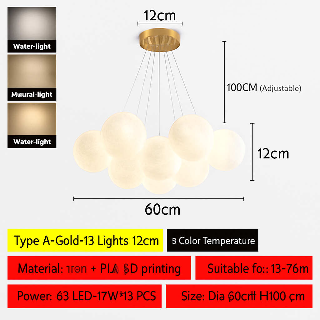 Lune Lustre Lampes Bulle Lustre Lumière pour Salon Chambre D'enfant Chambre Lampes Suspendues Or Noir G9 Ampoule AC220V