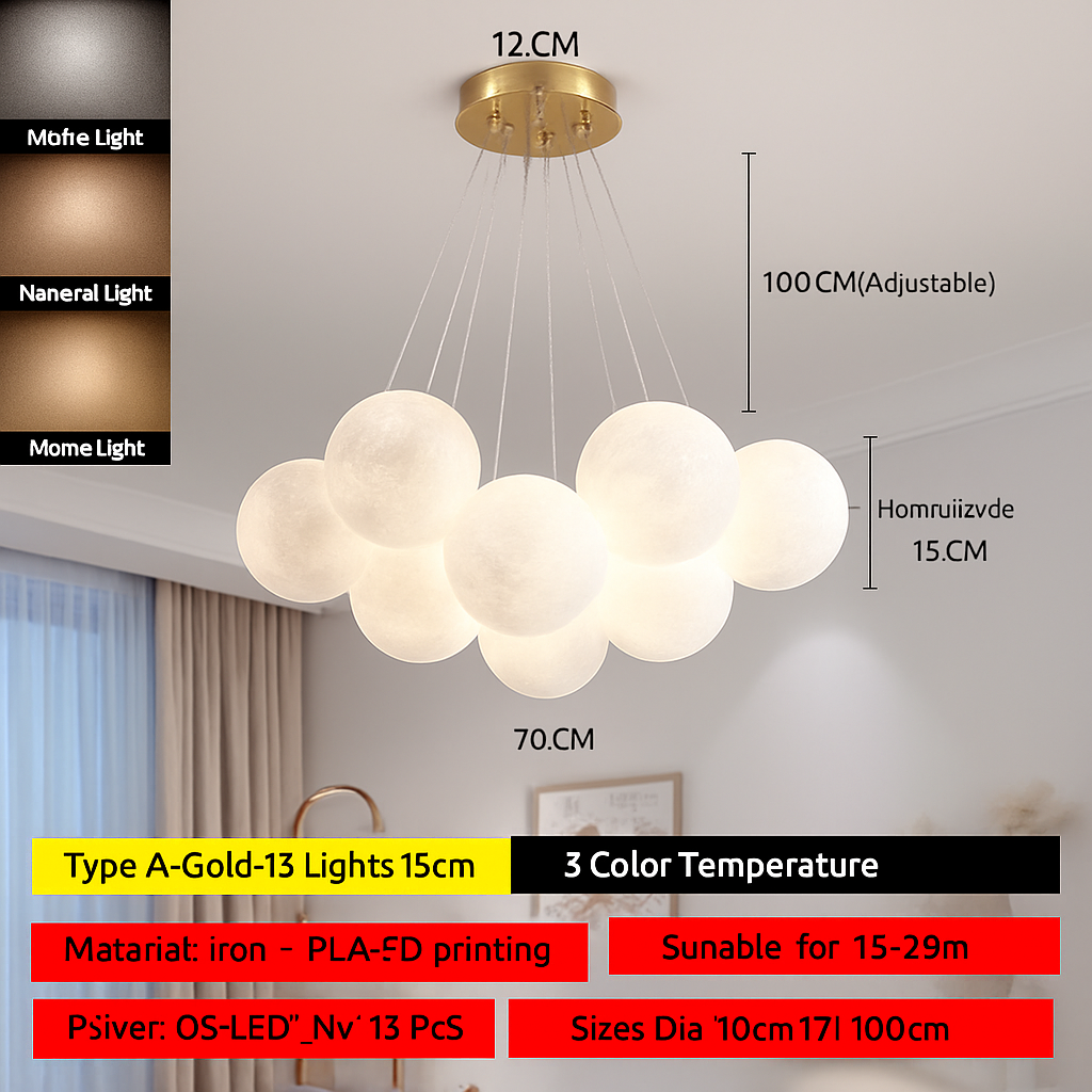 Lune Lustre Lampes Bulle Lustre Lumière pour Salon Chambre D'enfant Chambre Lampes Suspendues Or Noir G9 Ampoule AC220V
