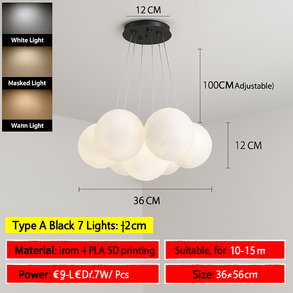 Lune Lustre Lampes Bulle Lustre Lumière pour Salon Chambre D'enfant Chambre Lampes Suspendues Or Noir G9 Ampoule AC220V
