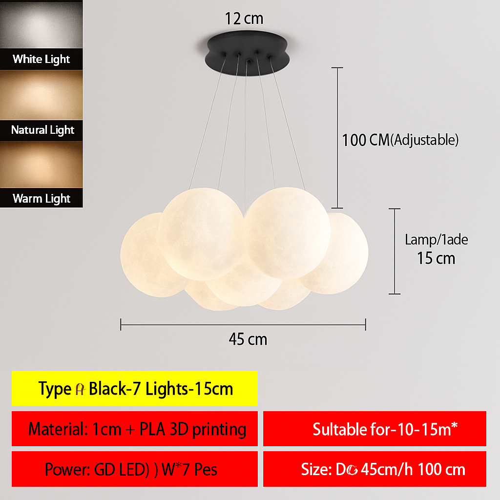Lune Lustre Lampes Bulle Lustre Lumière pour Salon Chambre D'enfant Chambre Lampes Suspendues Or Noir G9 Ampoule AC220V