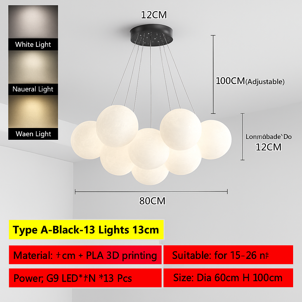 Lune Lustre Lampes Bulle Lustre Lumière pour Salon Chambre D'enfant Chambre Lampes Suspendues Or Noir G9 Ampoule AC220V