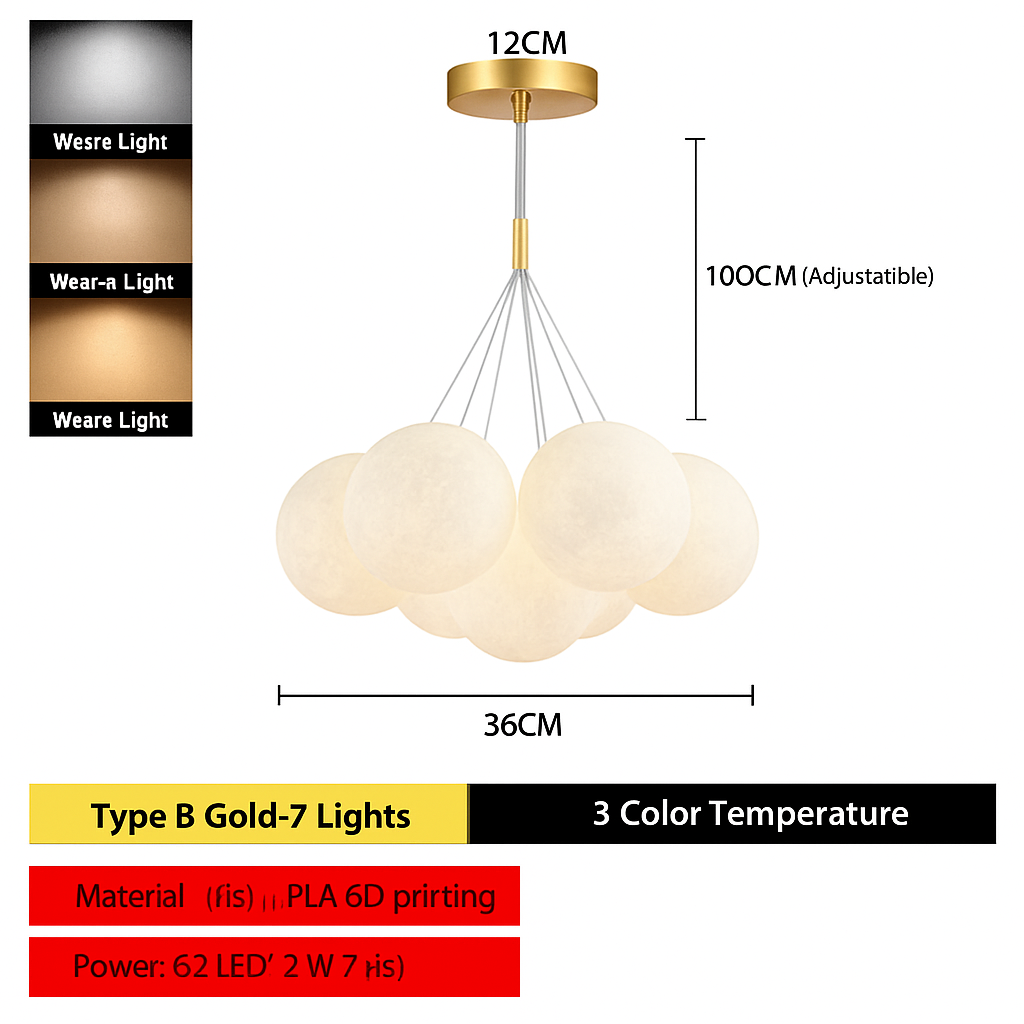 Lune Lustre Lampes Bulle Lustre Lumière pour Salon Chambre D'enfant Chambre Lampes Suspendues Or Noir G9 Ampoule AC220V