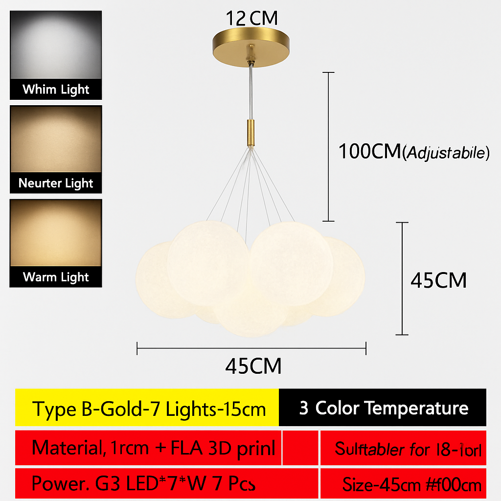 Lune Lustre Lampes Bulle Lustre Lumière pour Salon Chambre D'enfant Chambre Lampes Suspendues Or Noir G9 Ampoule AC220V