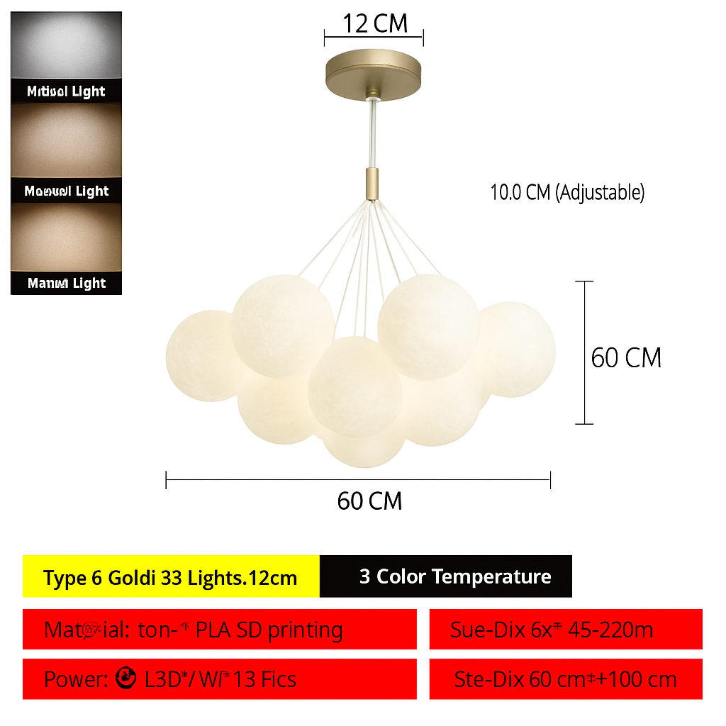Lune Lustre Lampes Bulle Lustre Lumière pour Salon Chambre D'enfant Chambre Lampes Suspendues Or Noir G9 Ampoule AC220V