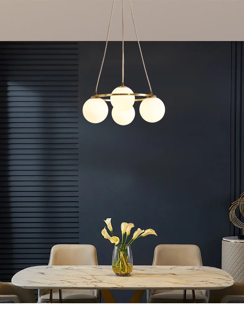 lustre 4 ampoules en verre et cuivre design nordique suspendu