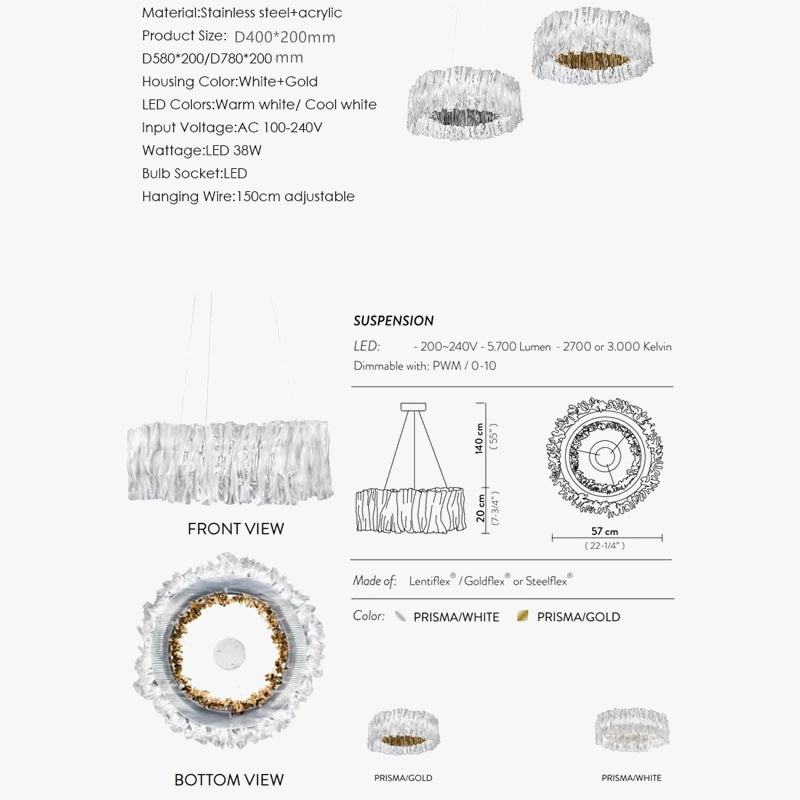 lustre acrylique design italien pour restaurant hôtel led