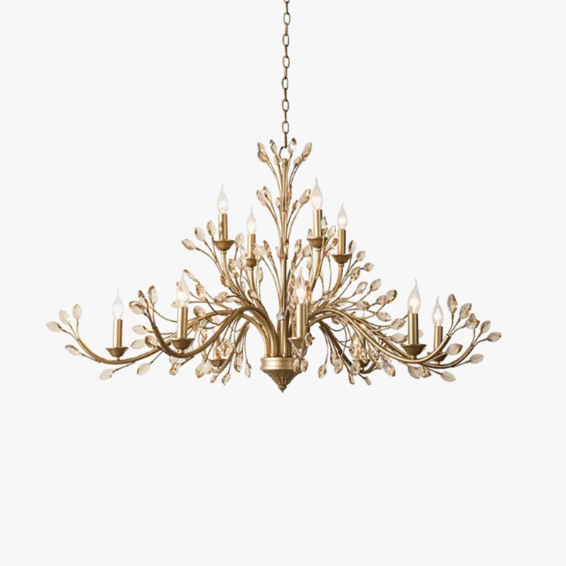 lustre américain en fer forgé avec cristal vintage en branches dorées
