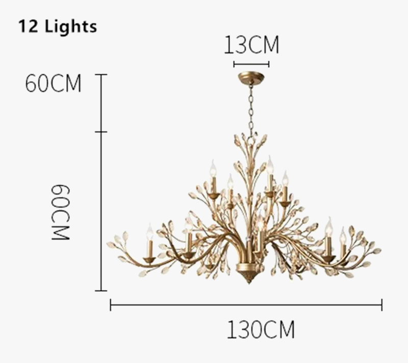 lustre américain en fer forgé avec cristal vintage en branches dorées
