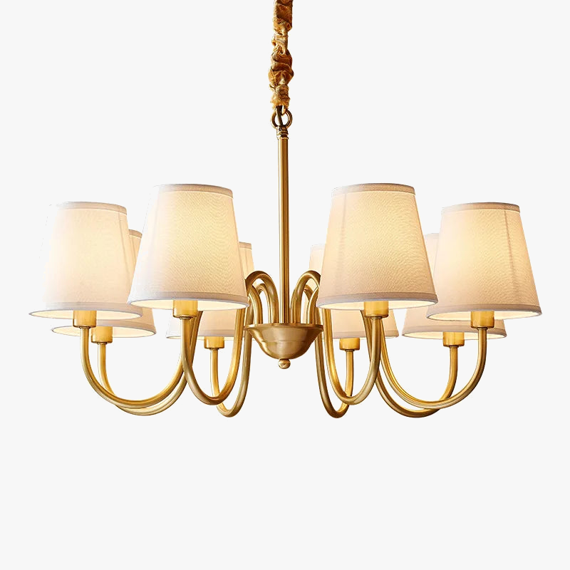 lustre américain rétro en cuivre avec led et tissu suspendu
