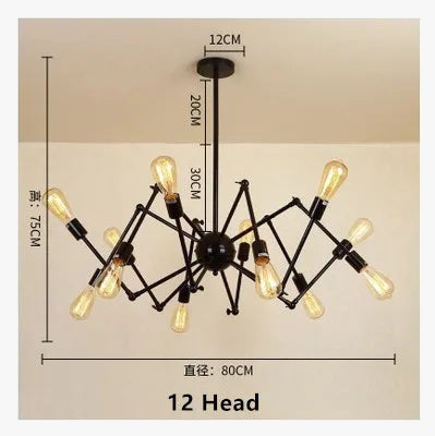 Lustre araignée industriel Vintage réglable en fer