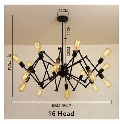 Lustre araignée industriel Vintage réglable en fer