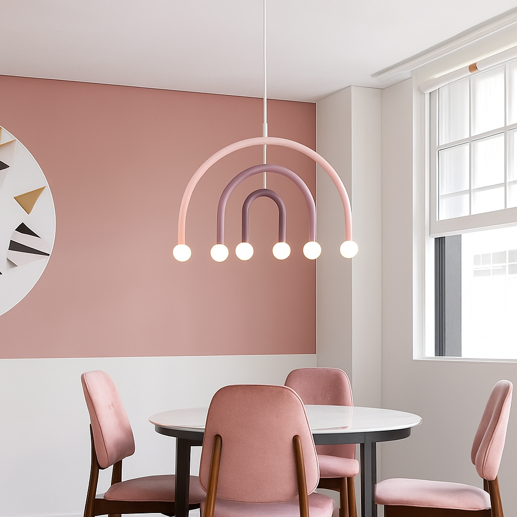 Lustre arc-en-ciel créatif LED Suspension en métal coloré pour chambre salon Restaurant café Art salle à manger suspension
