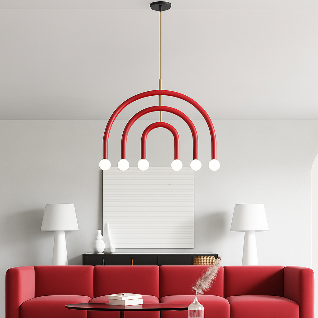 Lustre arc-en-ciel créatif LED Suspension en métal coloré pour chambre salon Restaurant café Art salle à manger suspension