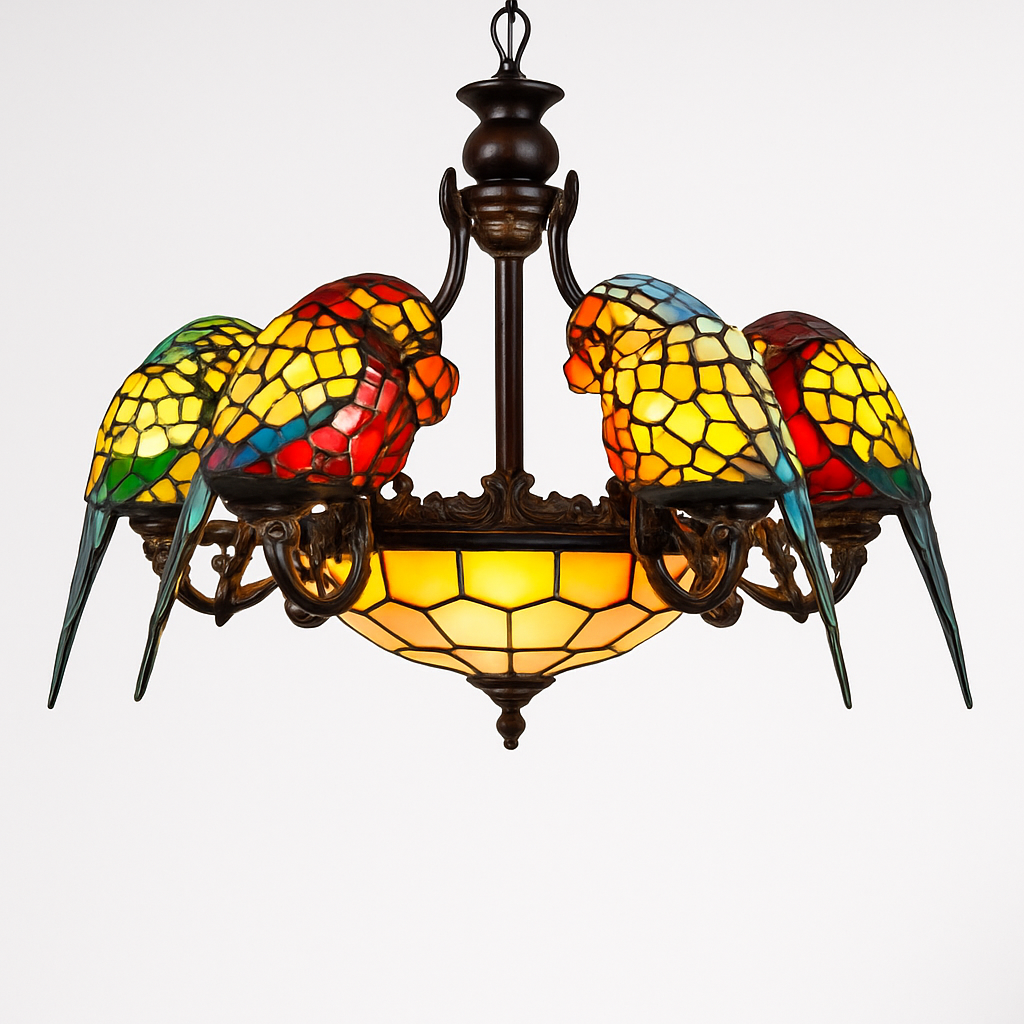 lustre art déco design tiffany parrot pour un éclairage élégant