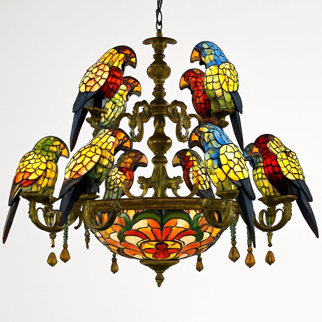 lustre art déco design tiffany parrot pour un éclairage élégant