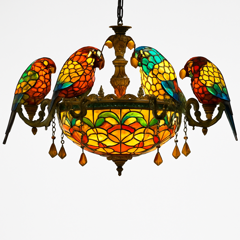 lustre art déco design tiffany parrot pour un éclairage élégant