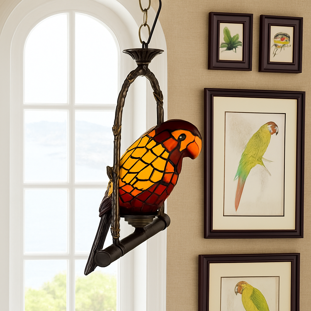 lustre art déco design tiffany parrot pour un éclairage élégant