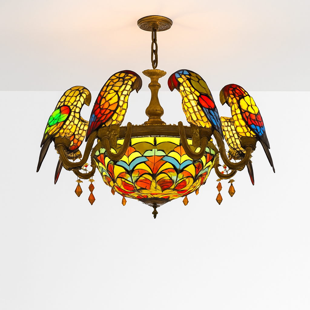 lustre art déco design tiffany parrot pour un éclairage élégant