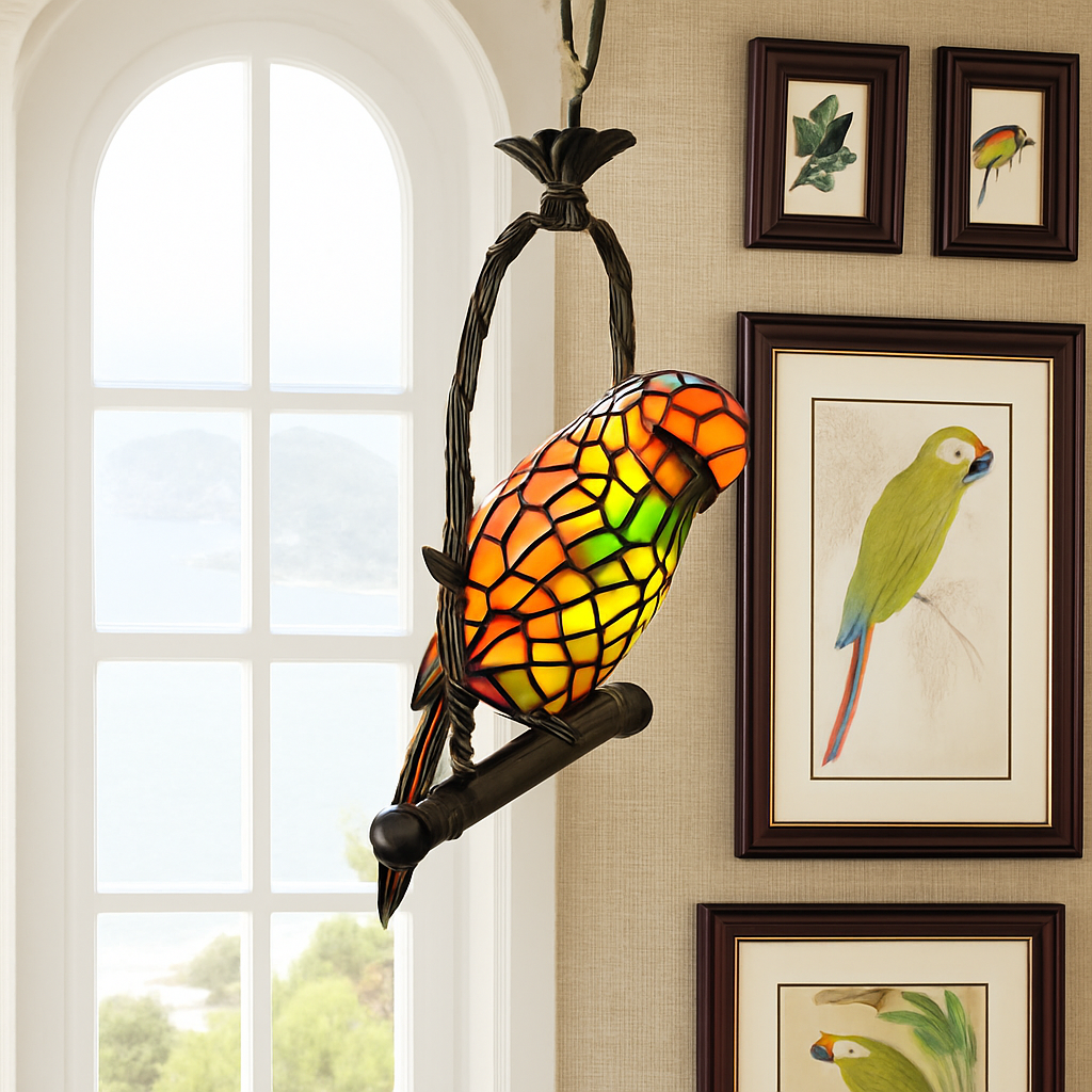 lustre art déco design tiffany parrot pour un éclairage élégant