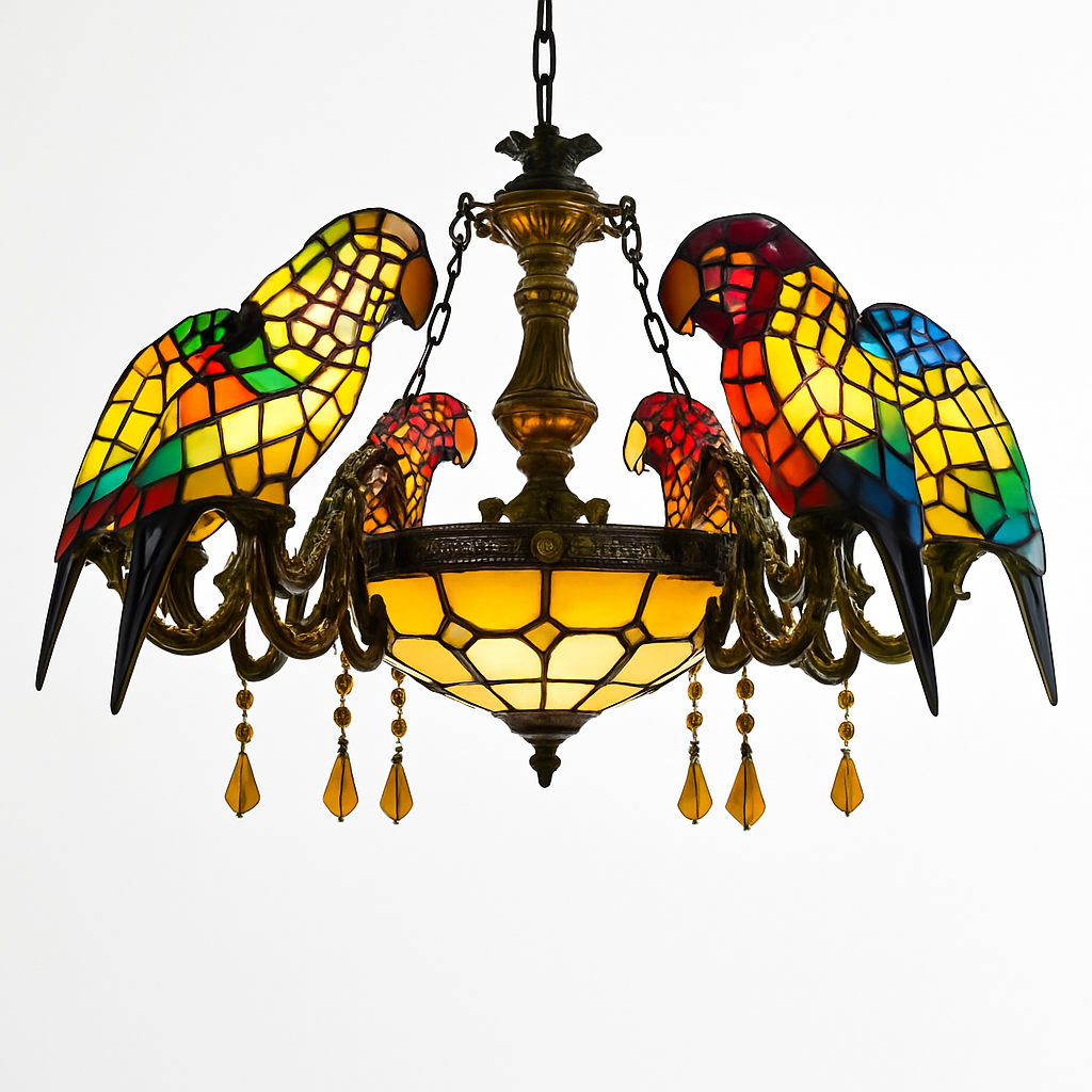 lustre art déco design tiffany parrot pour un éclairage élégant
