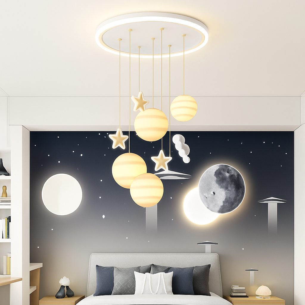 lustre astronautes lumineux pour chambre d'enfant design moderne
