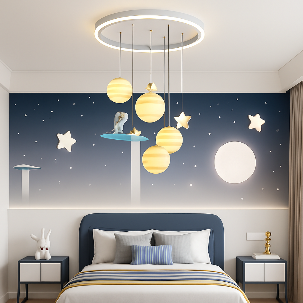lustre astronautes lumineux pour chambre d'enfant design moderne