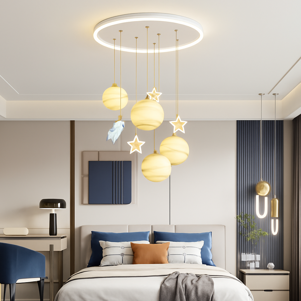 lustre astronautes lumineux pour chambre d'enfant design moderne