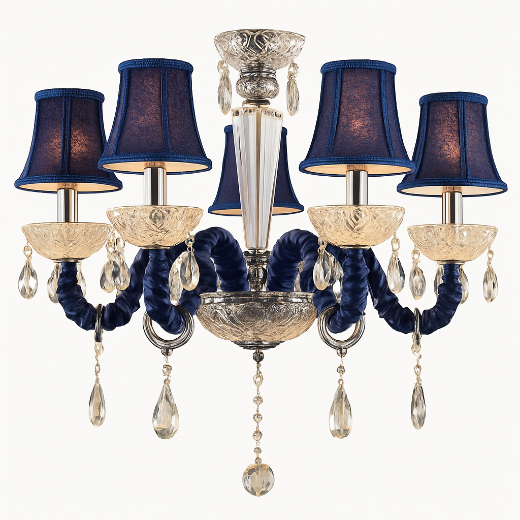 Lustre baroque à LED avec abat-jour en verre cristal et tissu Royal