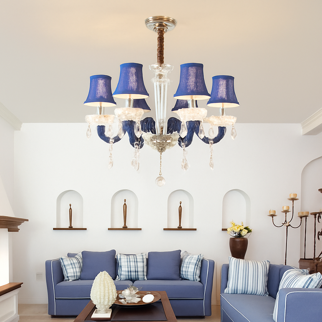 Lustre baroque à LED avec abat-jour en verre cristal et tissu Royal