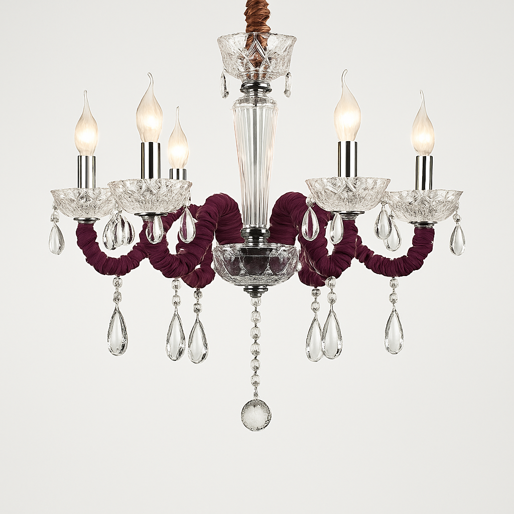 Lustre baroque à LED avec abat-jour en verre cristal et tissu Royal