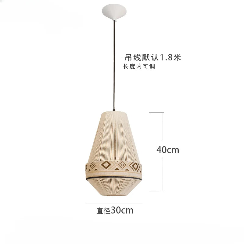 lustre bohème en tissu tissé avec corde en coton et lin