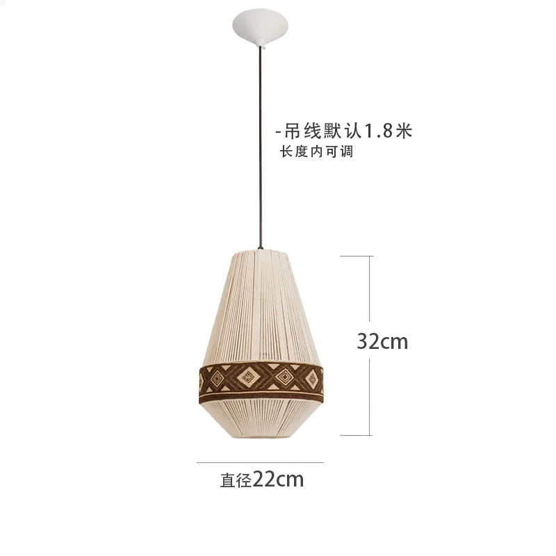 lustre bohème en tissu tissé avec corde en coton et lin
