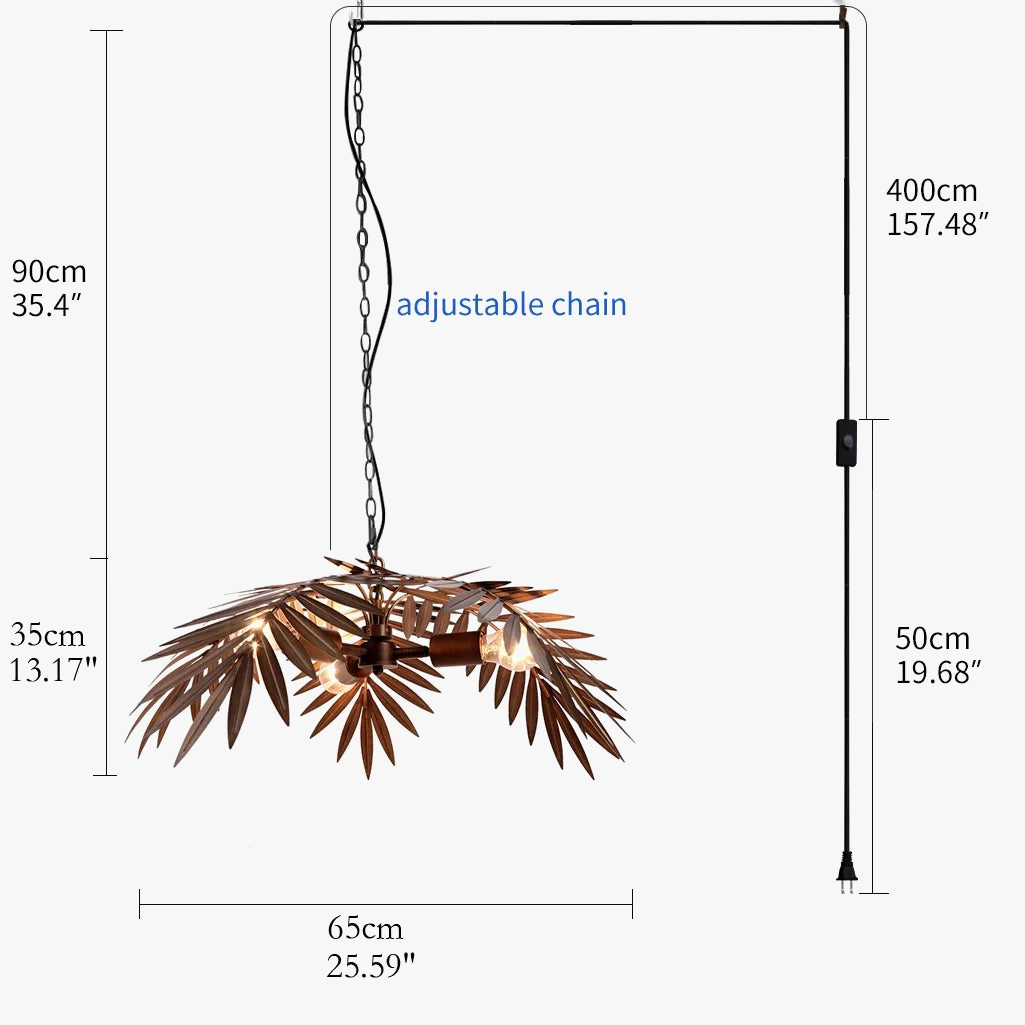 lustre boho en feuilles de cocotier pour décoration créative intérieure