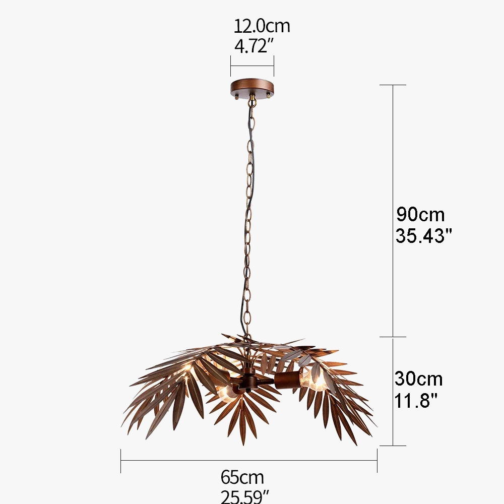 lustre boho en feuilles de cocotier pour décoration créative intérieure