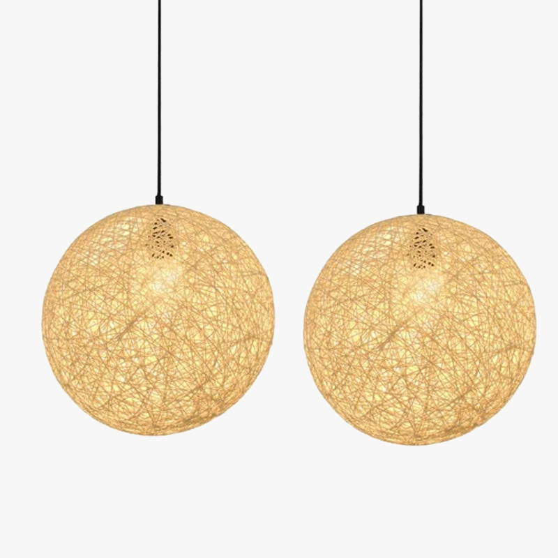 Suspension boule en rotin et chanvre nid sphérique