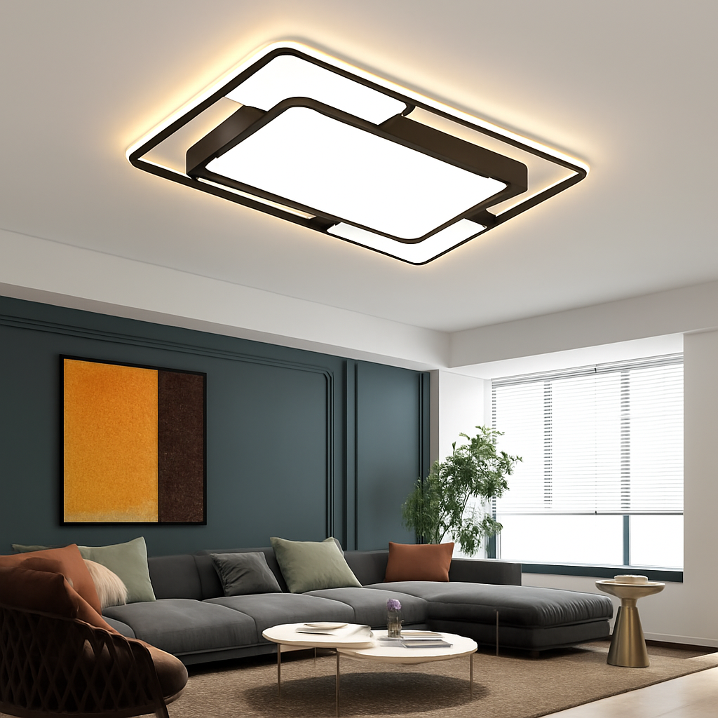 lustre carré moderne en fer avec leds pour éclairage intérieur