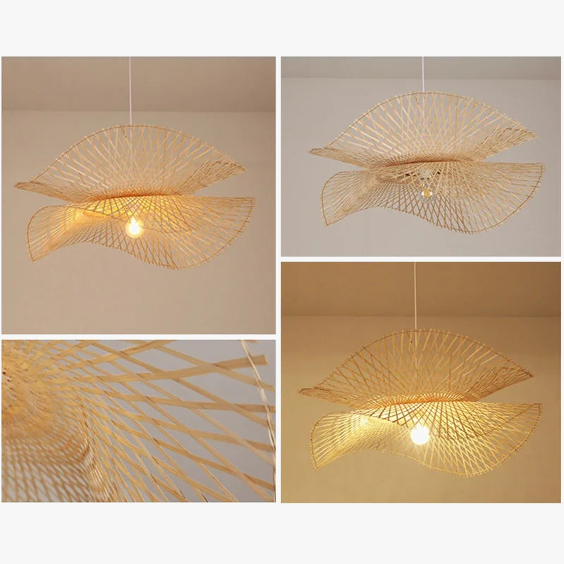 lustre chinois fait main en bambou avec éclairage led suspendu