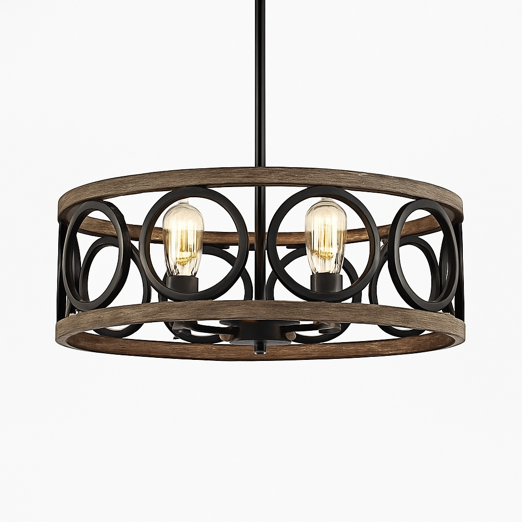 Lustre circulaire industriel américain ferme rétro fer Art Grain de bois pour Restaurant maison chambre plafonnier décor à la maison