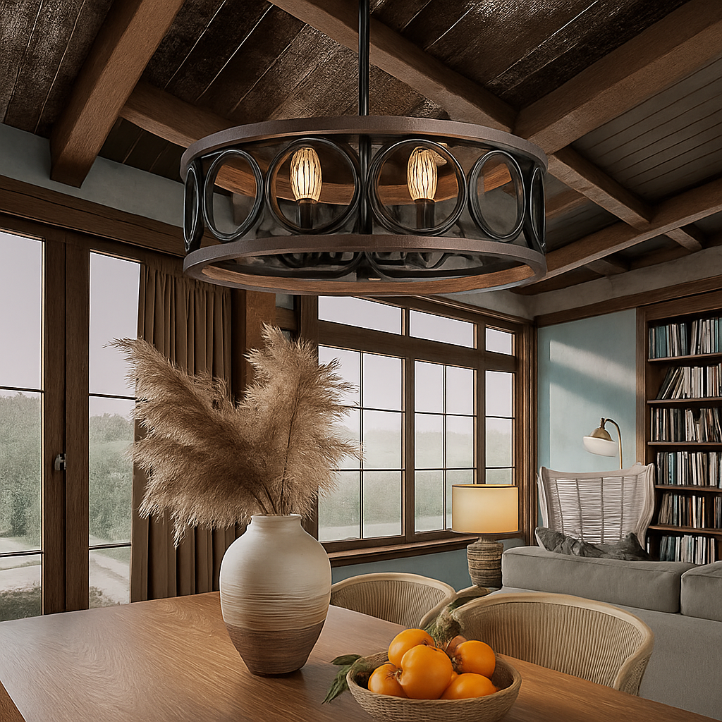 Lustre circulaire industriel américain ferme rétro fer Art Grain de bois pour Restaurant maison chambre plafonnier décor à la maison