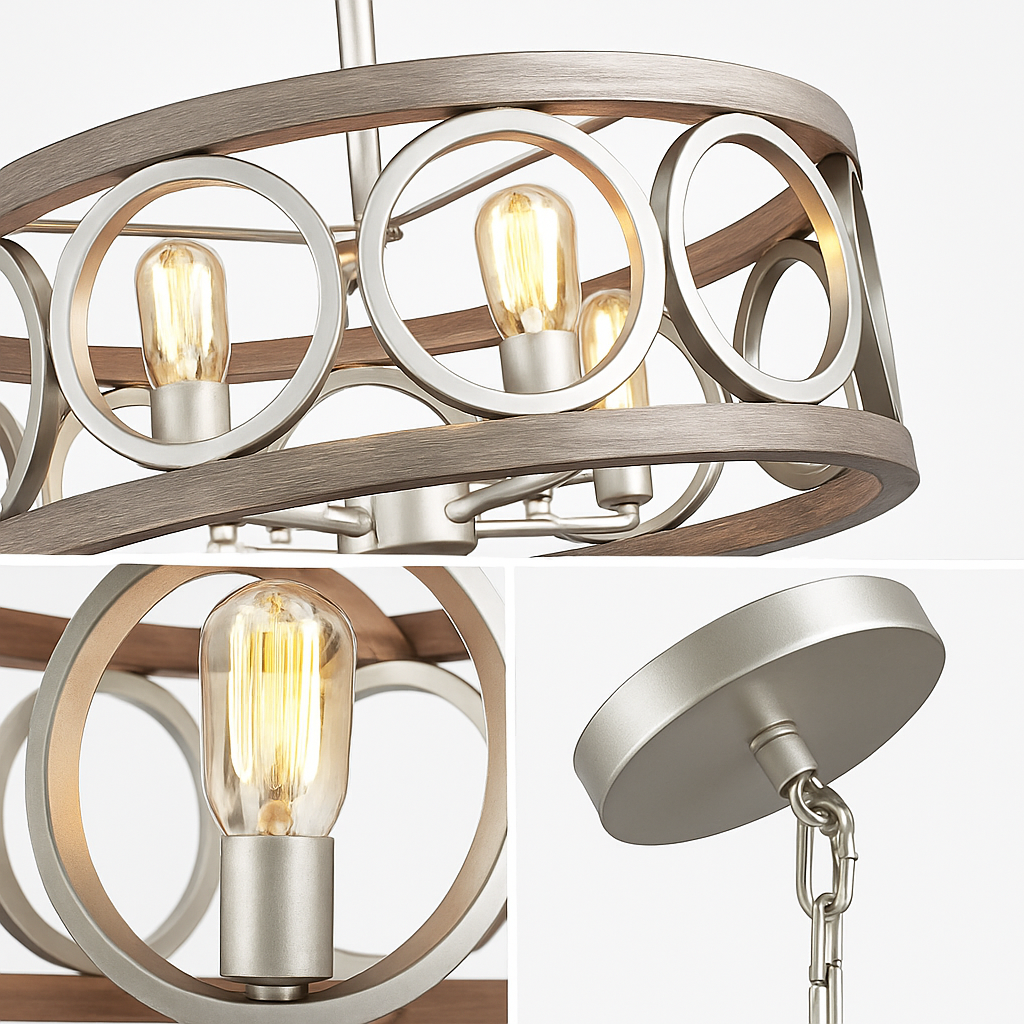 Lustre circulaire industriel américain ferme rétro fer Art Grain de bois pour Restaurant maison chambre plafonnier décor à la maison
