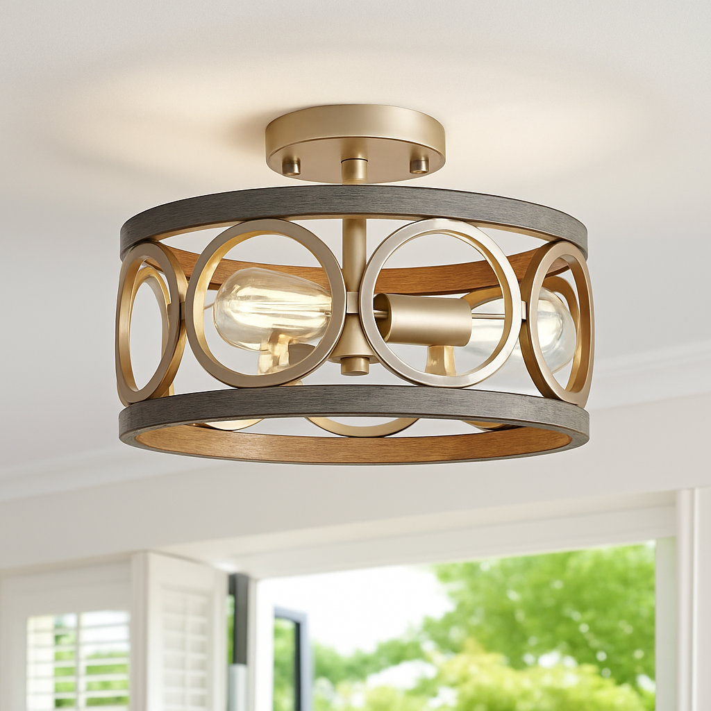 Lustre circulaire industriel américain ferme rétro fer Art Grain de bois pour Restaurant maison chambre plafonnier décor à la maison