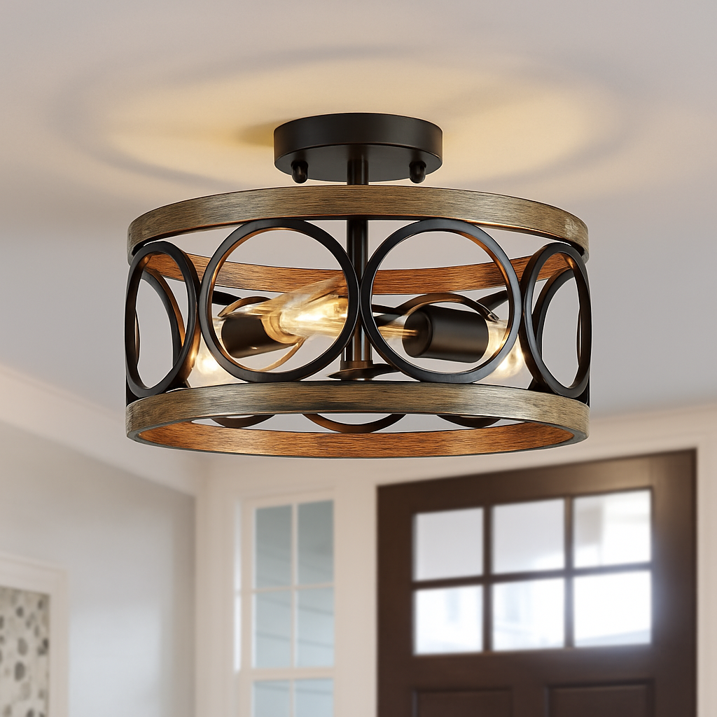 Lustre circulaire industriel américain ferme rétro fer Art Grain de bois pour Restaurant maison chambre plafonnier décor à la maison